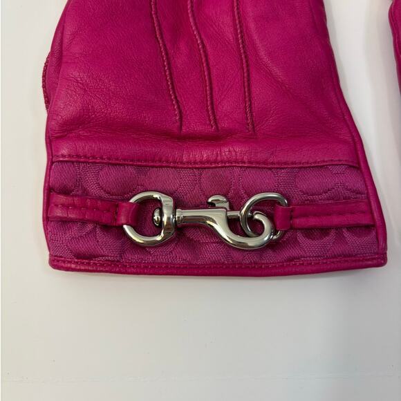 Coach Pink Cashmere Lined Leather Gloves Size 7 1/2 - Picture 7 of 7